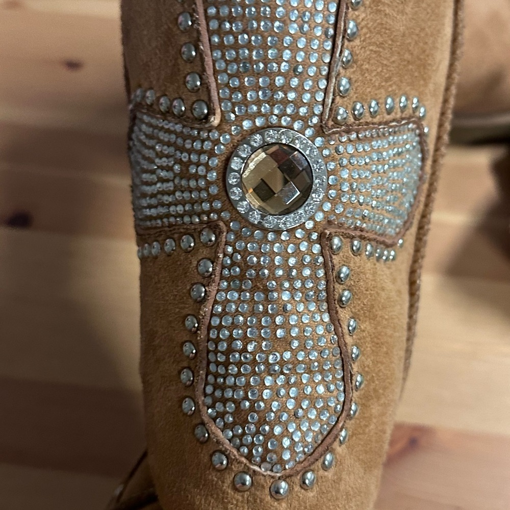 Brown Suede Embellished Women's Boots (use) - Picture 5 of 7